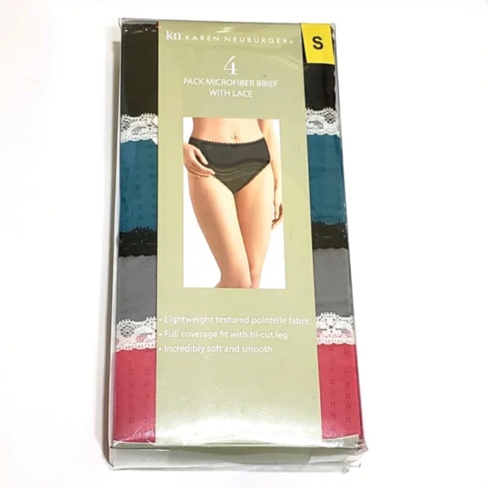 Karen Neuburger NWT 4-Pk Microfiber Briefs With Lace Women's Size Small